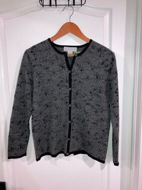 Principles Grey w/ Black Flocked Floral Button Up Cardigan - size M